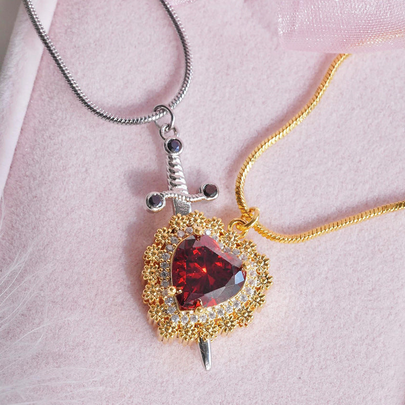 Wholesale Two-tone love diamond pendant set for couples with clavicle necklace